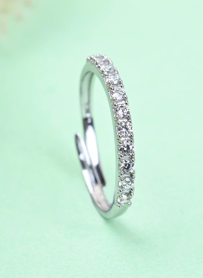 CLARA Pure 925 Sterling Silver Minimal Classic Finger Ring with Adjustable Band | Gift for Women Girls Wife Girlfriend | Swiss Zircon Rhodium Plated - Image 2