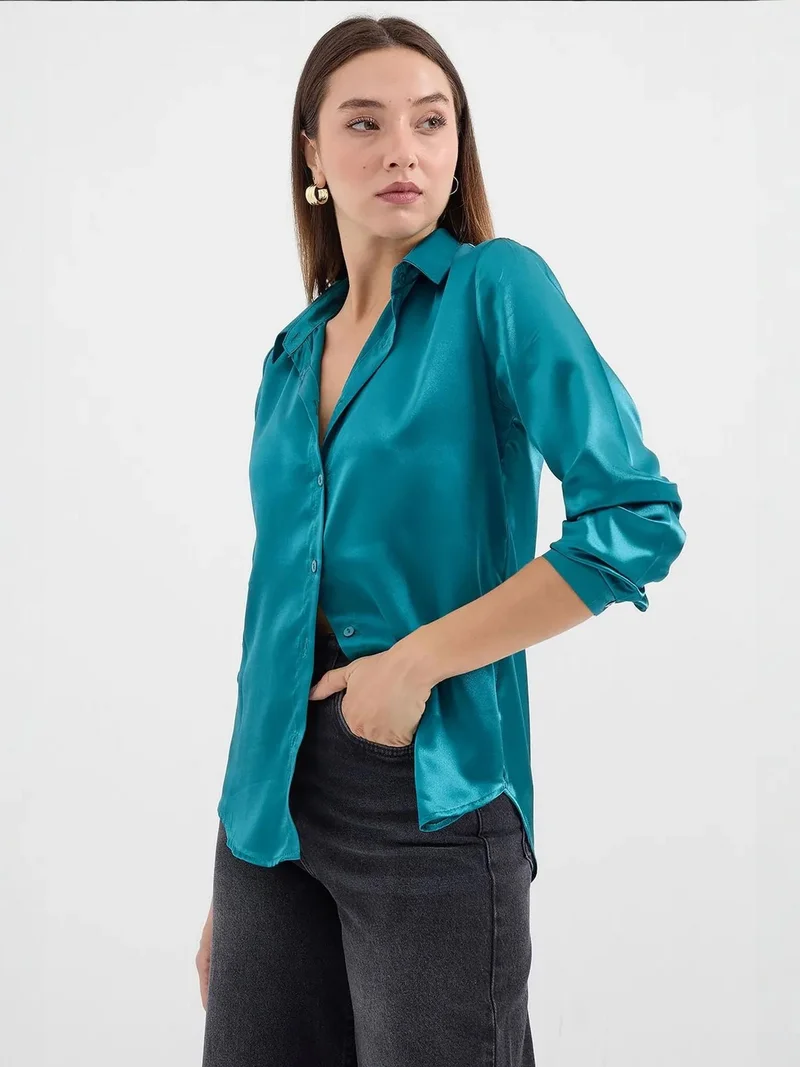 BIG DART BDART Satin Long Sleeve Button Up Shirt