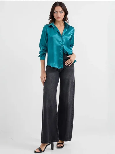 BIG DART BDART Satin Long Sleeve Button Up Shirt