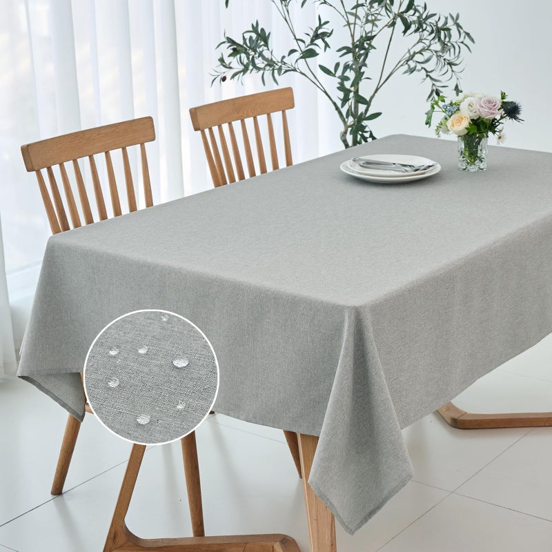 maxmill Rectangle Linen Textured Tablecloth Waterproof Spillproof Wrinkle Free Washable Fabric Table Cloth Kitchen Dining Tabletop Decoration Table Cover for Holiday Party, 52 x 70 Inch, Light Grey - Image 2
