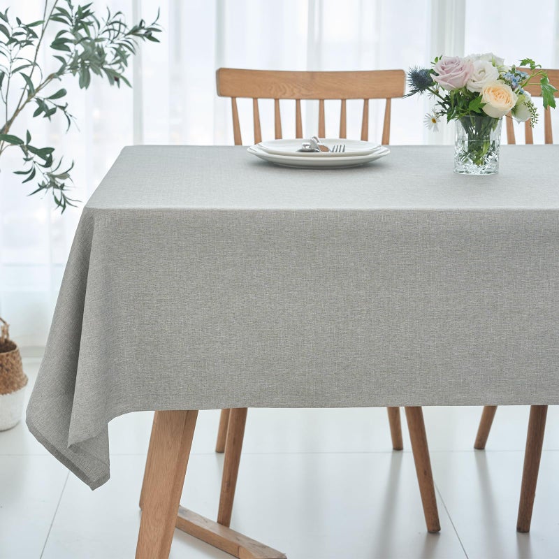 maxmill Rectangle Linen Textured Tablecloth Waterproof Spillproof Wrinkle Free Washable Fabric Table Cloth Kitchen Dining Tabletop Decoration Table Cover for Holiday Party, 52 x 70 Inch, Light Grey - Image 1