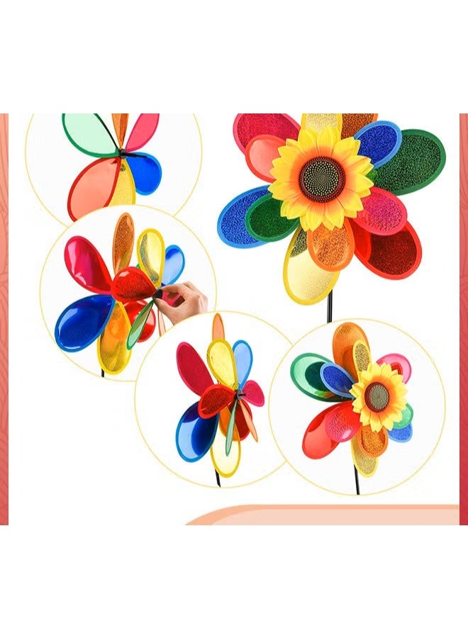 3pcs الرياح الدوار,طاحونة الرياح زهرة Pinwheel دبوس عجلات للفناء حديقة الديكورات في الهواء الطلق,الزينات العشب الحركية عباد الشمس الفن ديكور صغير مصلحة كبيرة ديكور - Image 3