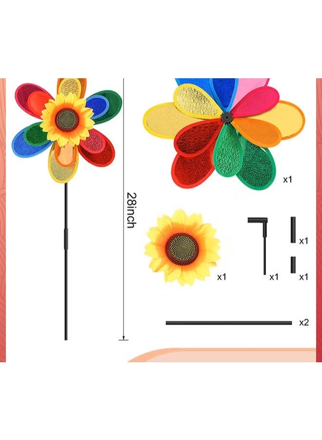 3pcs الرياح الدوار,طاحونة الرياح زهرة Pinwheel دبوس عجلات للفناء حديقة الديكورات في الهواء الطلق,الزينات العشب الحركية عباد الشمس الفن ديكور صغير مصلحة كبيرة ديكور - Image 2