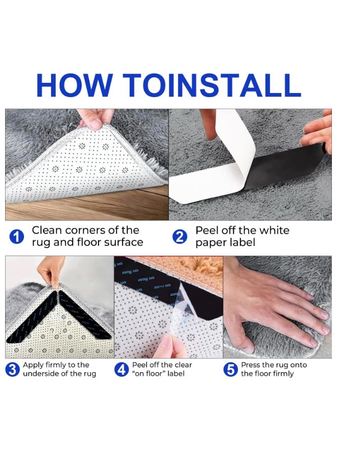fantasize Rug Tape,16 Pcs Dual Sided Removable Washable Prevent Curling Rug Corner Holder,Keep Rug in Place Non Slip Adhesive Rug Stopper for Hardwood Floors and Tile - Image 4