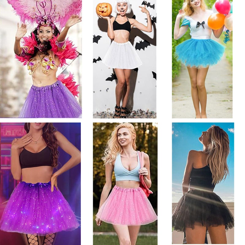 Bybyseno Women's LED Tutu Skirts Light Up Ballet Dance Tulle Skirt Glow Dance Skirts for Party Costume (US, Alpha, One Size, Regular, Regular, Light Blue) - Image 1