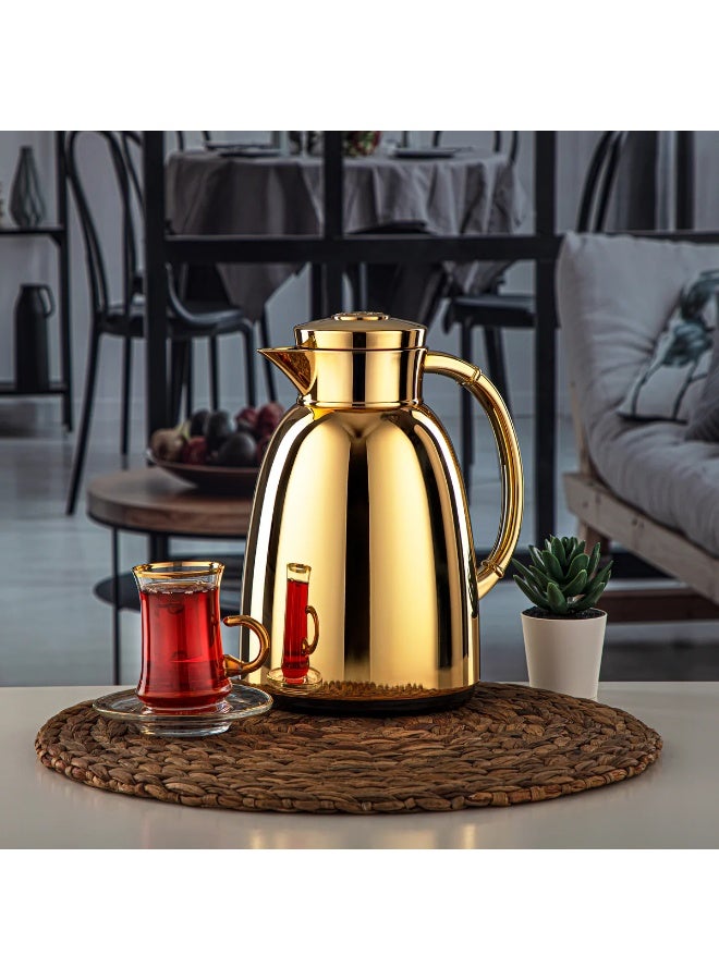 Almarjan Vacuum Flask Metal Body with Glass Liner 1L Matt Silver & Gold (RPA-100-MSG) - Image 1