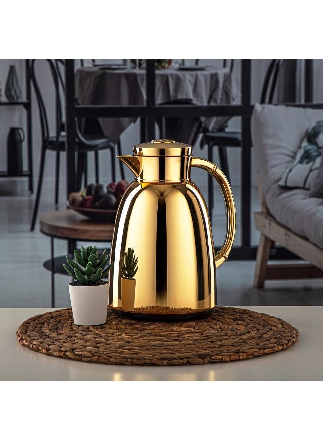 Almarjan Vacuum Flask Metal Body with Glass Liner 1L Matt Silver & Gold (RPA-100-MSG) - Image 2