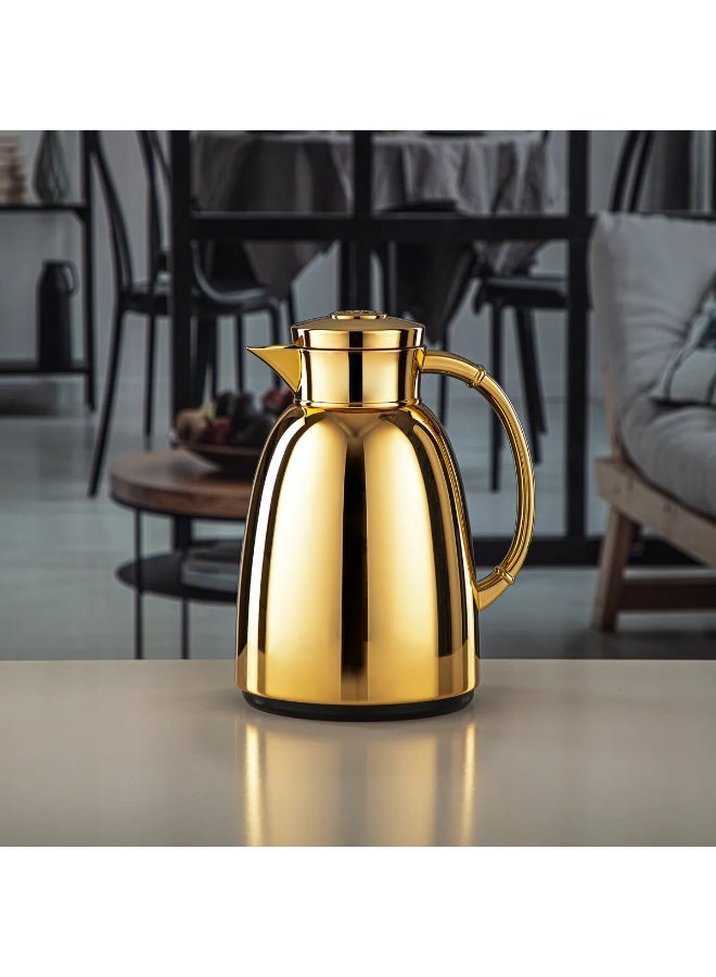 Almarjan Vacuum Flask Metal Body with Glass Liner 1L Matt Silver & Gold (RPA-100-MSG) - Image 3