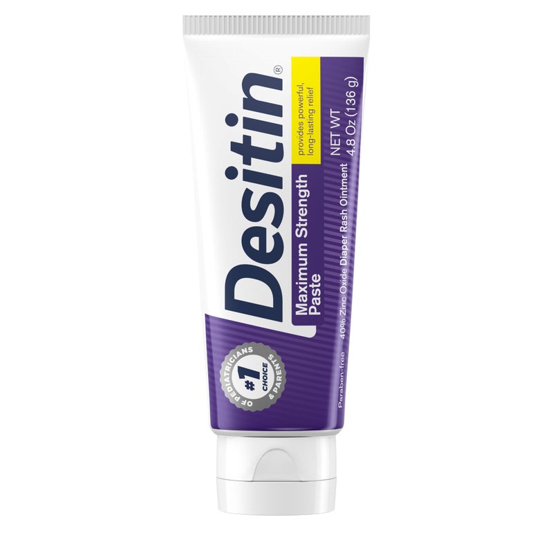 Desitin Maximum Strength Baby Diaper Rash Cream, 40% Zinc Oxide for Treatment, Relief & Prevention, Hypoallergenic, Phthalate- & Paraben-Free Paste, Protects Skin for 12 Hours, 4.8 oz - Image 1