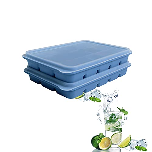 Tvmania Ice Cube Trays Set of 2, Easy Release 15 Flexible Silicone Ice Cube Molds with Removable Lid Reusable Freezer Ice Trays Stackable for Whiskey, Baby Food, BPA Free (BLUE) - Image 1