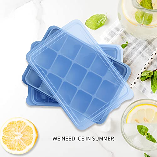 Tvmania Ice Cube Trays Set of 2, Easy Release 15 Flexible Silicone Ice Cube Molds with Removable Lid Reusable Freezer Ice Trays Stackable for Whiskey, Baby Food, BPA Free (BLUE) - Image 4