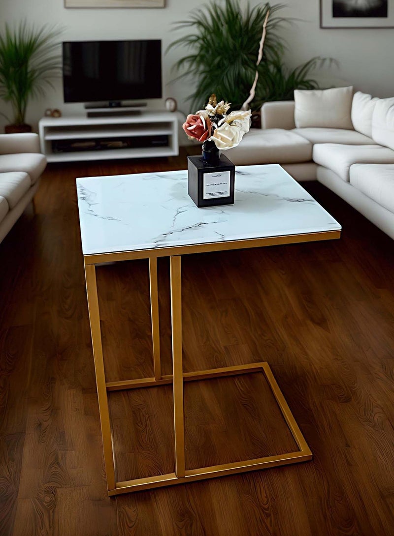 Sharpdo Square Coffee Table Simple Modern Living Room Home Tempered Glass Light Luxury Style Side Table 40*30*51CM - Image 1