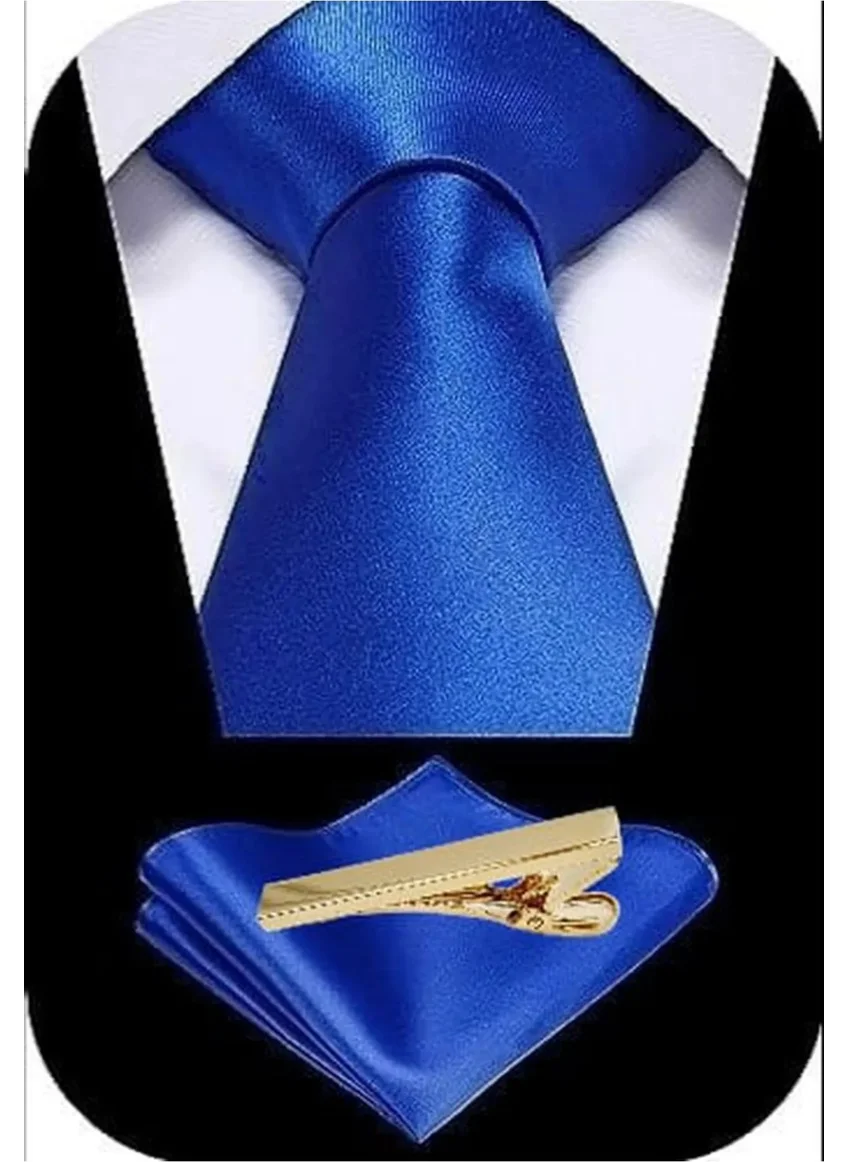 Tezzgelsin Men's Satin Tie Handkerchief and Gold Steel Tie Clip Set