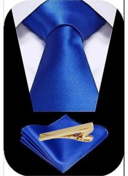 Tezzgelsin Men's Satin Tie Handkerchief and Gold Steel Tie Clip Set  - Image 2