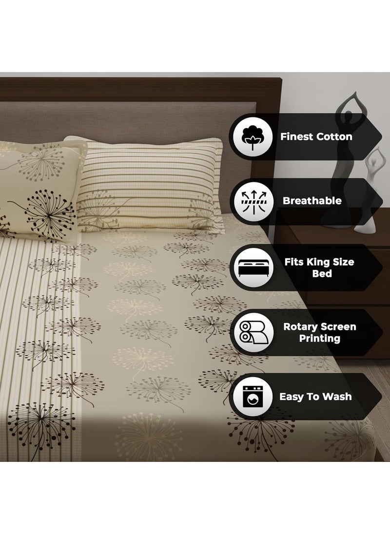 Story@Home Story@Home Bedsheet for King Size Bed | 186 TC | Beige | Floral | 1 Piece Cotton bedsheet for King Size Bed with 2 Pillow Covers (270 x 270 cm) Perfect for Home Decor & Gifting | Cotton bedsheet  - Image 2