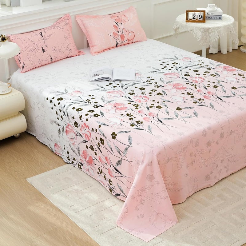 Story@Home Story@Home Bedsheet for King Size Bed | Cotton Bedsheet | Floral King Size Bed Sheet Cotton with 2 King Size Pillow Covers (270 x 270 cm, Peach) King bedsheet | Perfect for Home Decor | 240TC  - Image 1