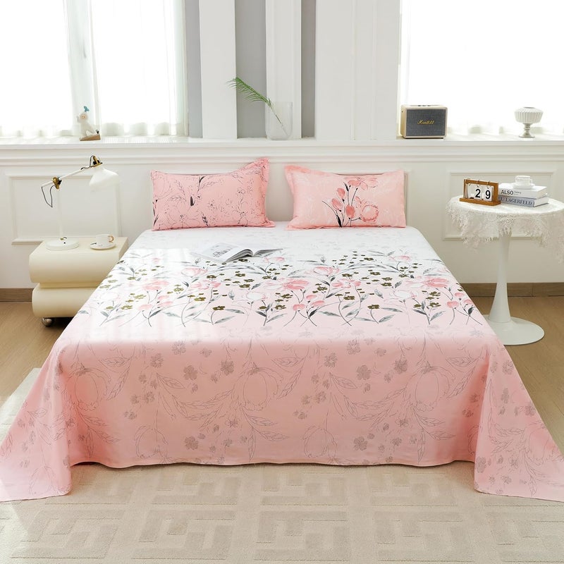 Story@Home Story@Home Bedsheet for King Size Bed | Cotton Bedsheet | Floral King Size Bed Sheet Cotton with 2 King Size Pillow Covers (270 x 270 cm, Peach) King bedsheet | Perfect for Home Decor | 240TC  - Image 2