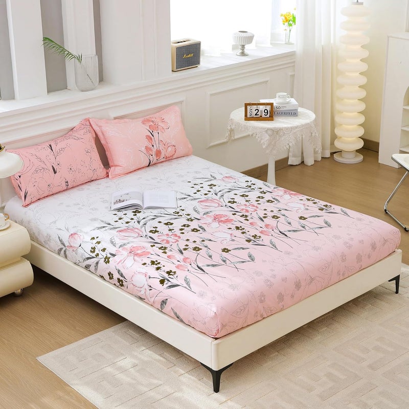 Story@Home Story@Home Bedsheet for King Size Bed | Cotton Bedsheet | Floral King Size Bed Sheet Cotton with 2 King Size Pillow Covers (270 x 270 cm, Peach) King bedsheet | Perfect for Home Decor | 240TC  - Image 5