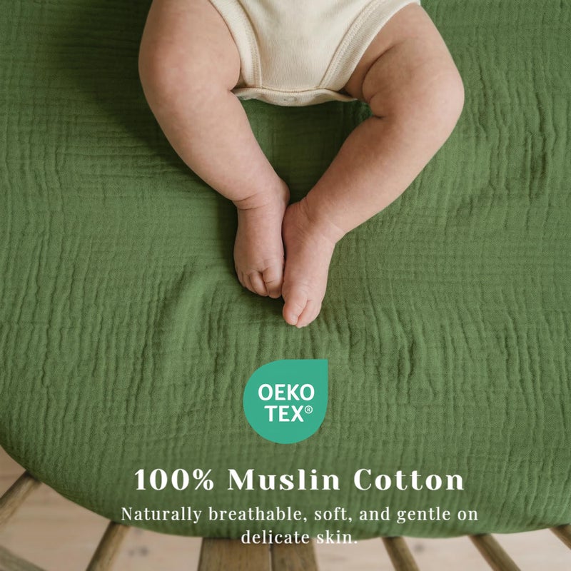 Coreeky Muslin Bedside Sleeper Bassinet Fitted Sheets, 3 Pack Cotton Baby Sheet for Boys & Girls, Soft, Compatible with Baby Delight, Dream On Me, AMKE and Other Rectangle Mattress (Leaf Green) - Image 4