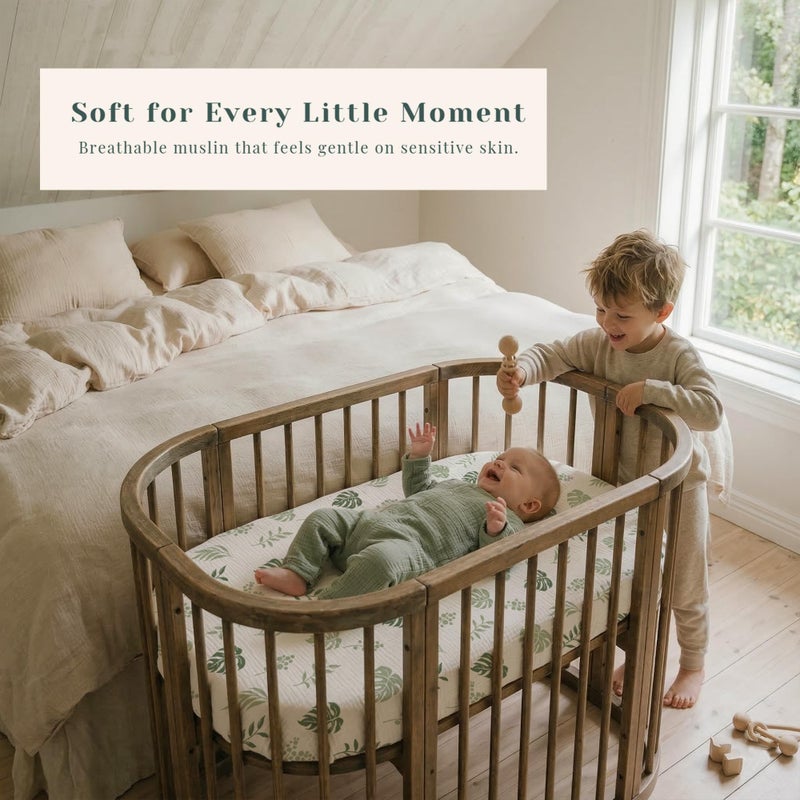 Coreeky Muslin Bedside Sleeper Bassinet Fitted Sheets, 3 Pack Cotton Baby Sheet for Boys & Girls, Soft, Compatible with Baby Delight, Dream On Me, AMKE and Other Rectangle Mattress (Leaf Green) - Image 3