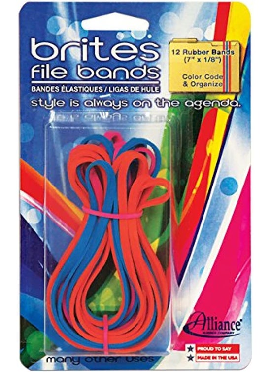 Alliance Rubber 07750 NonLatex Brites File Bands Colored Elastic Bands 12 Pack 7 x 18 Assorted Colors