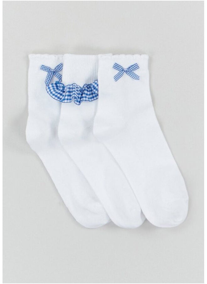 Matalan Girls 3 Pack Blue Gingham School Socks 