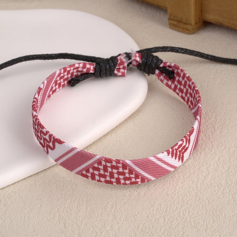 Arabic Scarf Style Woven Bracelet Original Handmade Traditional Headscarf Geometric Wave Dot Color Ribbon Hand Rope - Image 1