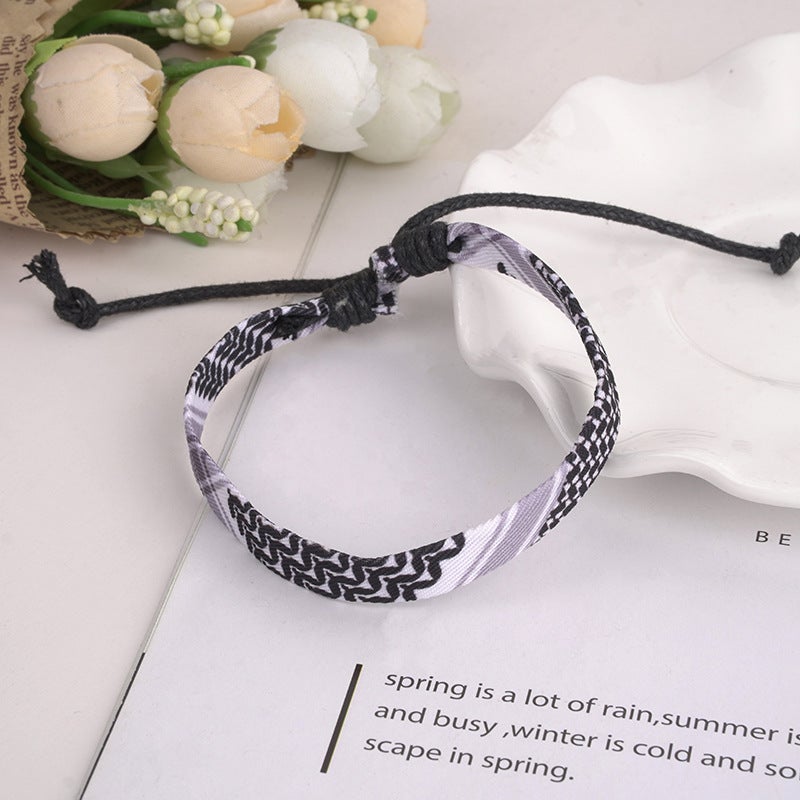 Arabic Scarf Style Woven Bracelet Original Handmade Traditional Headscarf Geometric Wave Dot Color Ribbon Hand Rope - Image 2