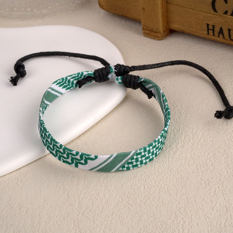 Arabic Scarf Style Woven Bracelet Original Handmade Traditional Headscarf Geometric Wave Dot Color Ribbon Hand Rope - Image 3