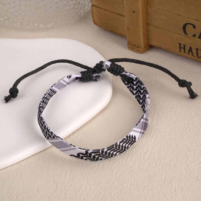 Arabic Scarf Style Woven Bracelet Original Handmade Traditional Headscarf Geometric Wave Dot Color Ribbon Hand Rope - Image 4