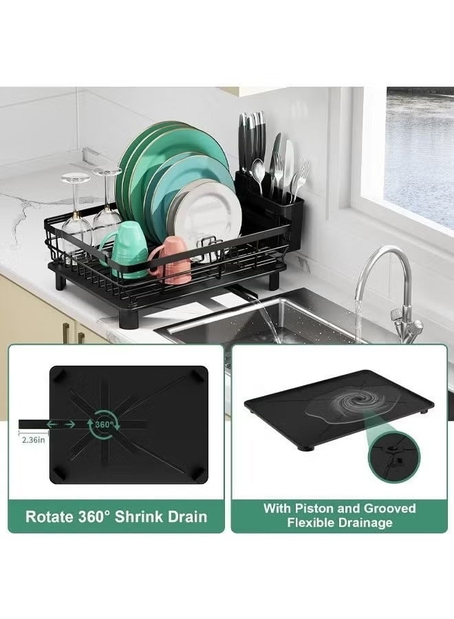 Metal dish rack, suitable for kitchen countertops, large capacity, includes a cutlery rack, kitchen storage rack, can hold bowls, plates, spoons, and forks. (Black) - Image 4