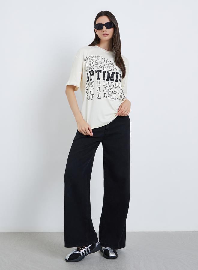 تايك تو تيشيرت فضفاض بطبعة كتابة - Image 2