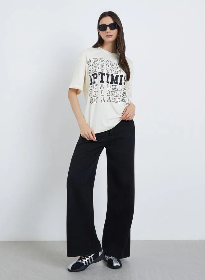 Take Two Take Two Slogan Print Oversized T-Shirt