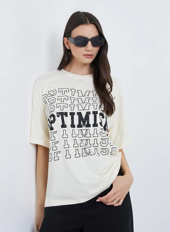 Take Two Take Two Slogan Print Oversized T-Shirt