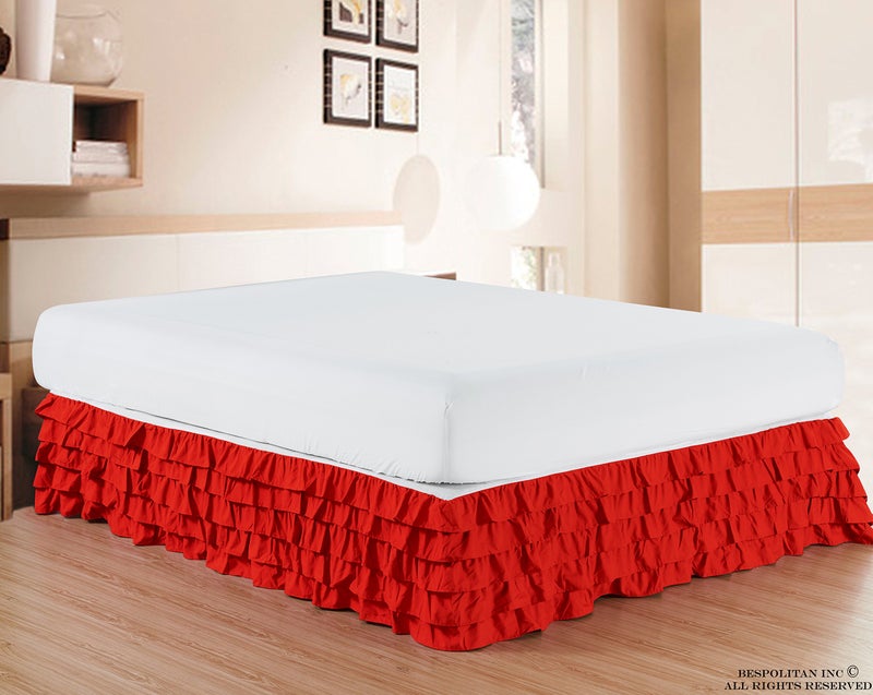Elegant Comfort Luxurious Premium Quality 1500 Premier Wrinkle and Fade Resistant Hotel Quality Microfiber Multi-Ruffle Bed Skirt - 15inch Drop, Twin, Red - Image 2