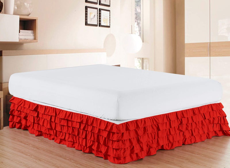 Elegant Comfort Luxurious Premium Quality 1500 Premier Wrinkle and Fade Resistant Hotel Quality Microfiber Multi-Ruffle Bed Skirt - 15inch Drop, Twin, Red - Image 1