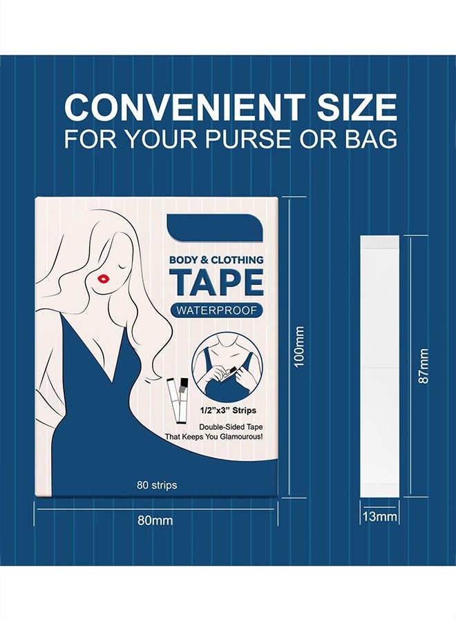 Bukela 80 Strips Body and Clothing Tape, Waterproof Double Sided Fashion Tape for Skin to Fabric, Hypoallergenic Clear Secret Dress Tape for Hijab, Abaya, Plunging Necklines & Hems - Image 3