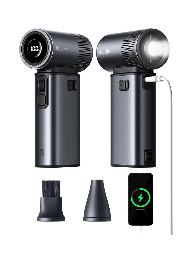 JISULIFE Portable Handheld Fan Ultra2, 9000mAh Max 25 Hrs, 5 IN 1, 100 Speed Turbo Fan Rechargeable 18W Power Bank with Flashlight, Metal Shell Multi-Function Travel Essentials Gifts for Men-Grey - Image 1