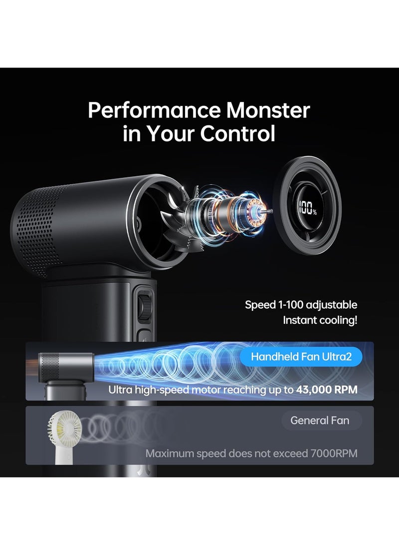 JISULIFE Portable Handheld Fan Ultra2, 9000mAh Max 25 Hrs, 5 IN 1, 100 Speed Turbo Fan Rechargeable 18W Power Bank with Flashlight, Metal Shell Multi-Function Travel Essentials Gifts for Men-Grey - Image 3