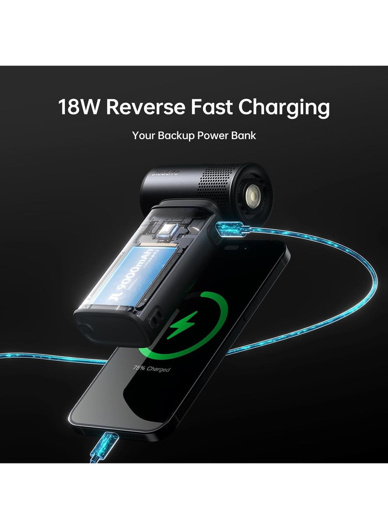 JISULIFE Portable Handheld Fan Ultra2, 9000mAh Max 25 Hrs, 5 IN 1, 100 Speed Turbo Fan Rechargeable 18W Power Bank with Flashlight, Metal Shell Multi-Function Travel Essentials Gifts for Men-Grey - Image 4