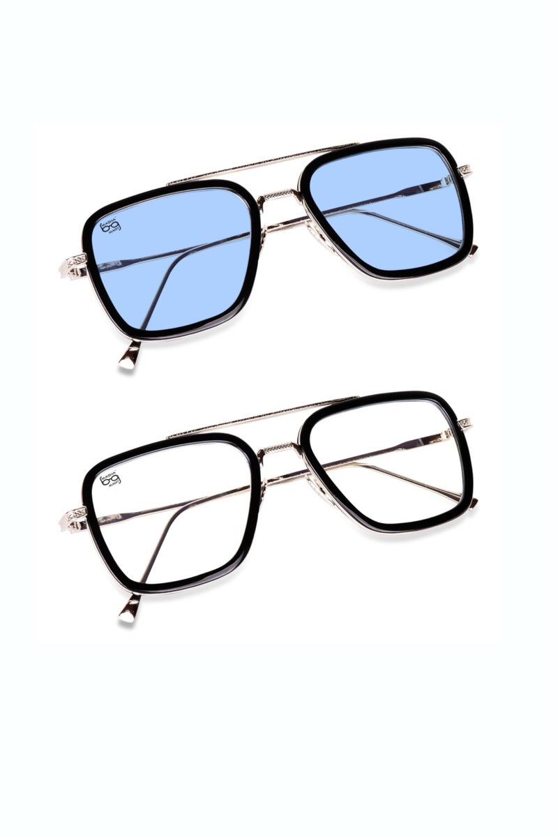 mashamart®Blue Light Blocking Computer Glasses Gaming Filter Transparent Square Eyeglasses for Eye Protection Men and Women, Tablet/Laptop/Mobile/TV, Anti-blue/Tony Stark/Aviator Frames COMBO of 2, - Image 1