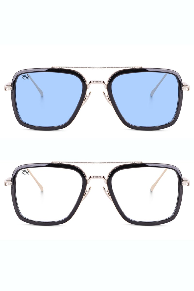mashamart®Blue Light Blocking Computer Glasses Gaming Filter Transparent Square Eyeglasses for Eye Protection Men and Women, Tablet/Laptop/Mobile/TV, Anti-blue/Tony Stark/Aviator Frames COMBO of 2, - Image 3