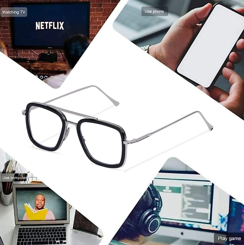 mashamart®Blue Light Blocking Computer Glasses Gaming Filter Transparent Square Eyeglasses for Eye Protection Men and Women, Tablet/Laptop/Mobile/TV, Anti-blue/Tony Stark/Aviator Frames COMBO of 2, - Image 5