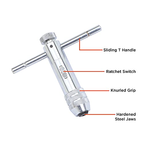 Groz Tap Wrench with T Type Ratchet Handle | Ideal for Holding taps, Screw extractors & Other Small Hand Turned Tools| Hardened Steel Jaws| Tap Size: M6-M12| TW/R/5-16 - Image 2