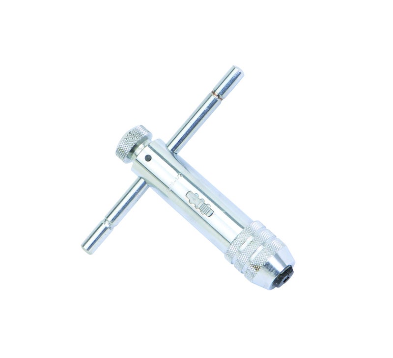 Groz Tap Wrench with T Type Ratchet Handle | Ideal for Holding taps, Screw extractors & Other Small Hand Turned Tools| Hardened Steel Jaws| Tap Size: M6-M12| TW/R/5-16 - Image 1