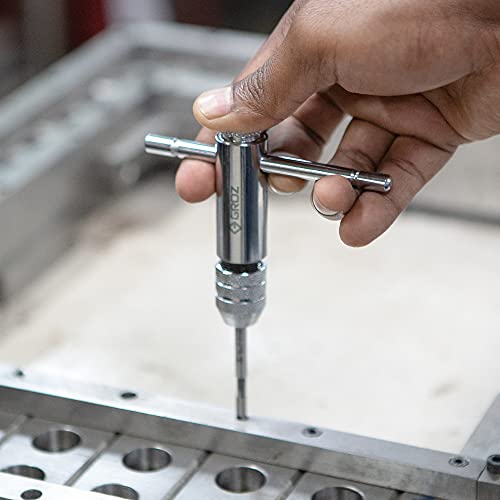 Groz Tap Wrench with T Type Ratchet Handle | Ideal for Holding taps, Screw extractors & Other Small Hand Turned Tools| Hardened Steel Jaws| Tap Size: M6-M12| TW/R/5-16 - Image 4