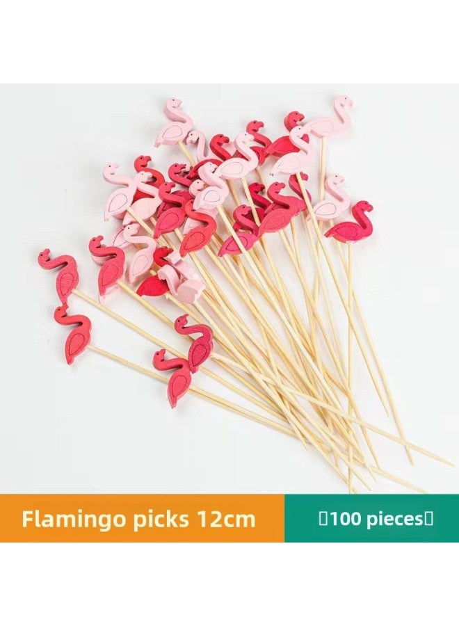 Fruit Stakes Bamboo Stakes Disposable Fruit Fork Hamburger Sushi Stakes Sushi Stakes String Stakes Flower Stakes Sugar-Coated Berry Stakes-Specification:Flamingo 12cm  - Image 1