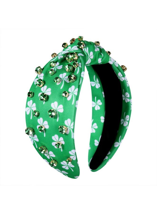 إسكدنيا St.Patrick'S Day Headband For Women Shamrock Knotted Headband Embellished Green Crystal Rhinestone Headband Irish Lucky Leaf Hat St.Patrick'S Day Accessories Gifts (Shamrock 1) - Image 1