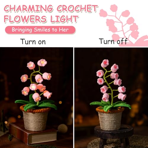 ANZRLE Lily of The Valley Lamp, Pink Crochet Artificial Flowers with Night Lights, Cordless Table Lamp -Birthday Gifts for Women,Cozy Home Decor Mothers Day Gifts - Image 4