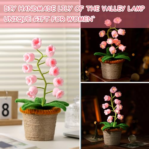 ANZRLE Lily of The Valley Lamp, Pink Crochet Artificial Flowers with Night Lights, Cordless Table Lamp -Birthday Gifts for Women,Cozy Home Decor Mothers Day Gifts - Image 5